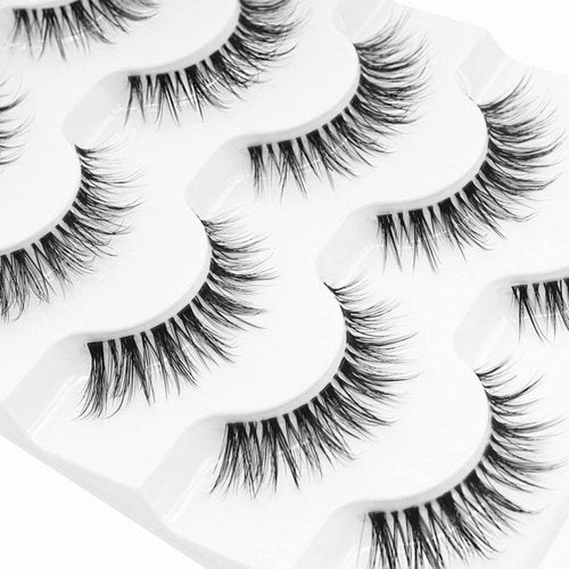 Veleasha Lashes Wispy False Eyelashes 100% Handmade Eyelashes Natural Look Fake Lashes Lightweight Lashes with Soft Clear Band 5 Pairs Pack (G2)