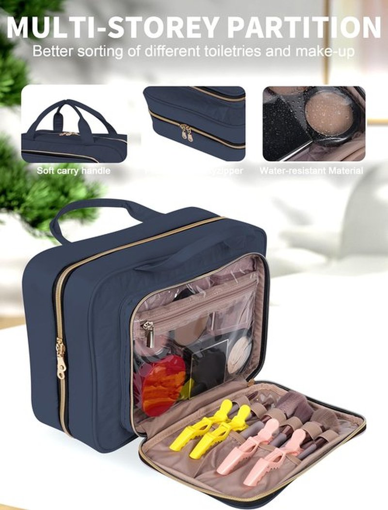 BALULHG Travel Toiletry Bag for Women Large Capacity with Hook - Portable Cosmetic Case,Hanging Makeup Bag for Full Sized Toiletries，Travel Essentials for Business Trips and Camping,Blue