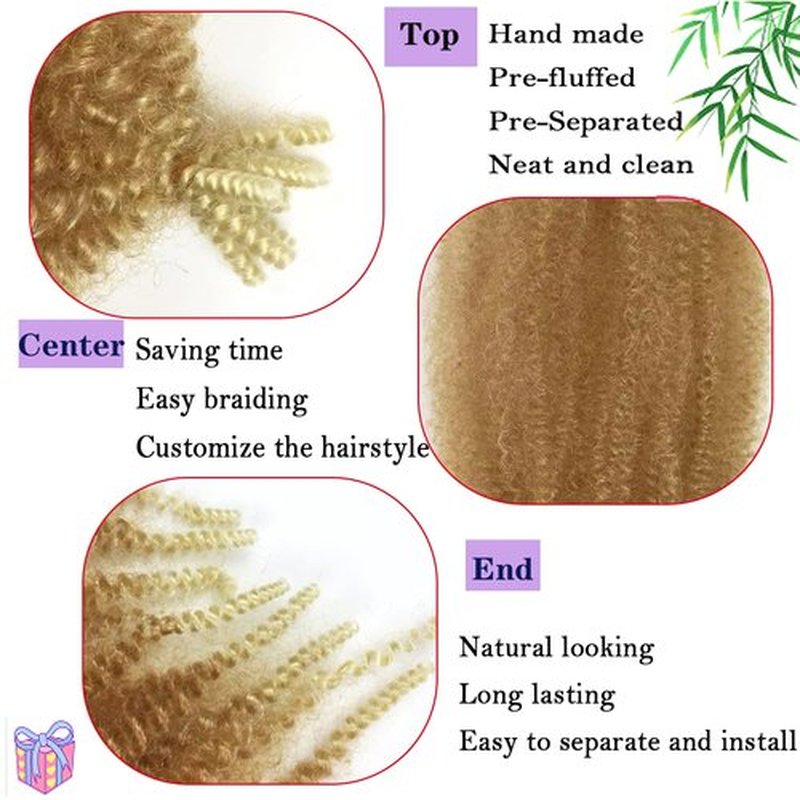 Marley Hair 16 Inch Springy Afro Twist Hair 8 Packs Marley Twist Braiding Hair, Wrapping Hair for Soft Locs Synthetic Crochet Braids Hair Extension for Black Women(16Inch, 27/613)