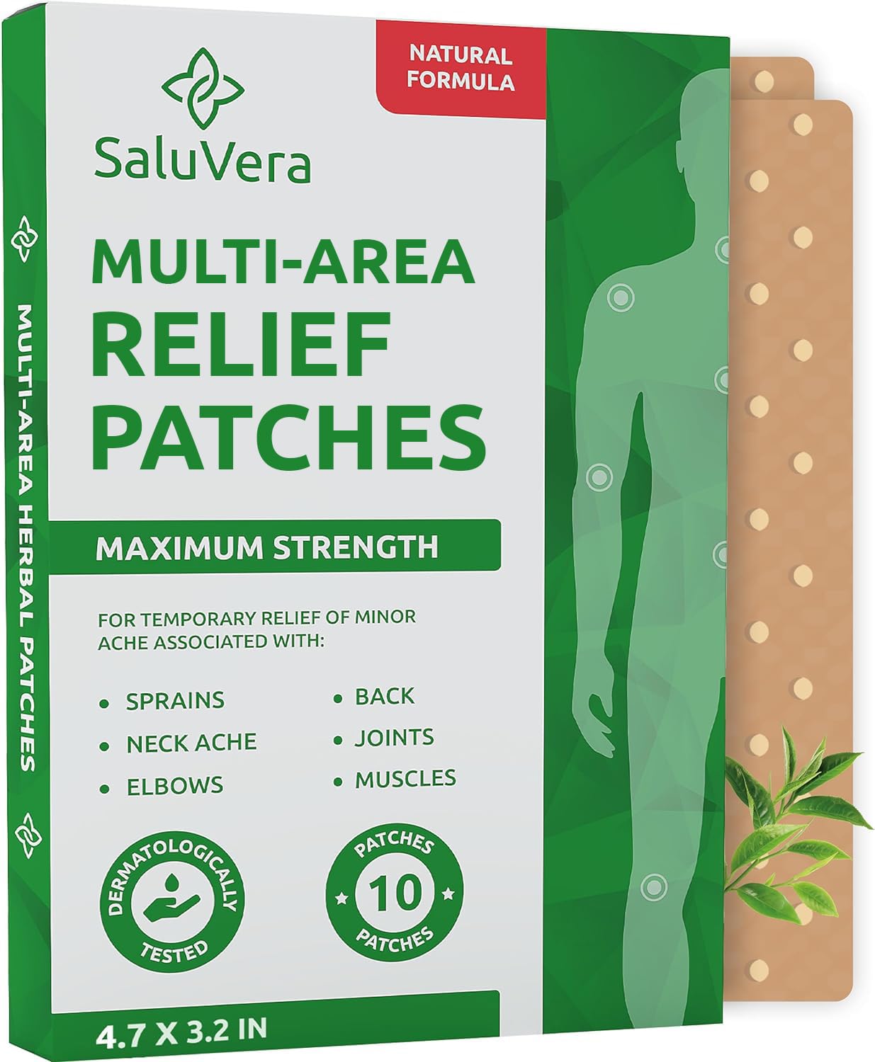 SaluVera Patches - Extra Large Heat Patches - Maximum Strength Natural Muscle & Joint Relief Back Patches - Fast-Acting, Gentle on Skin, Hot Patches for Back, Shoulder, Neck, Knee & Foot,10 Pack (L)