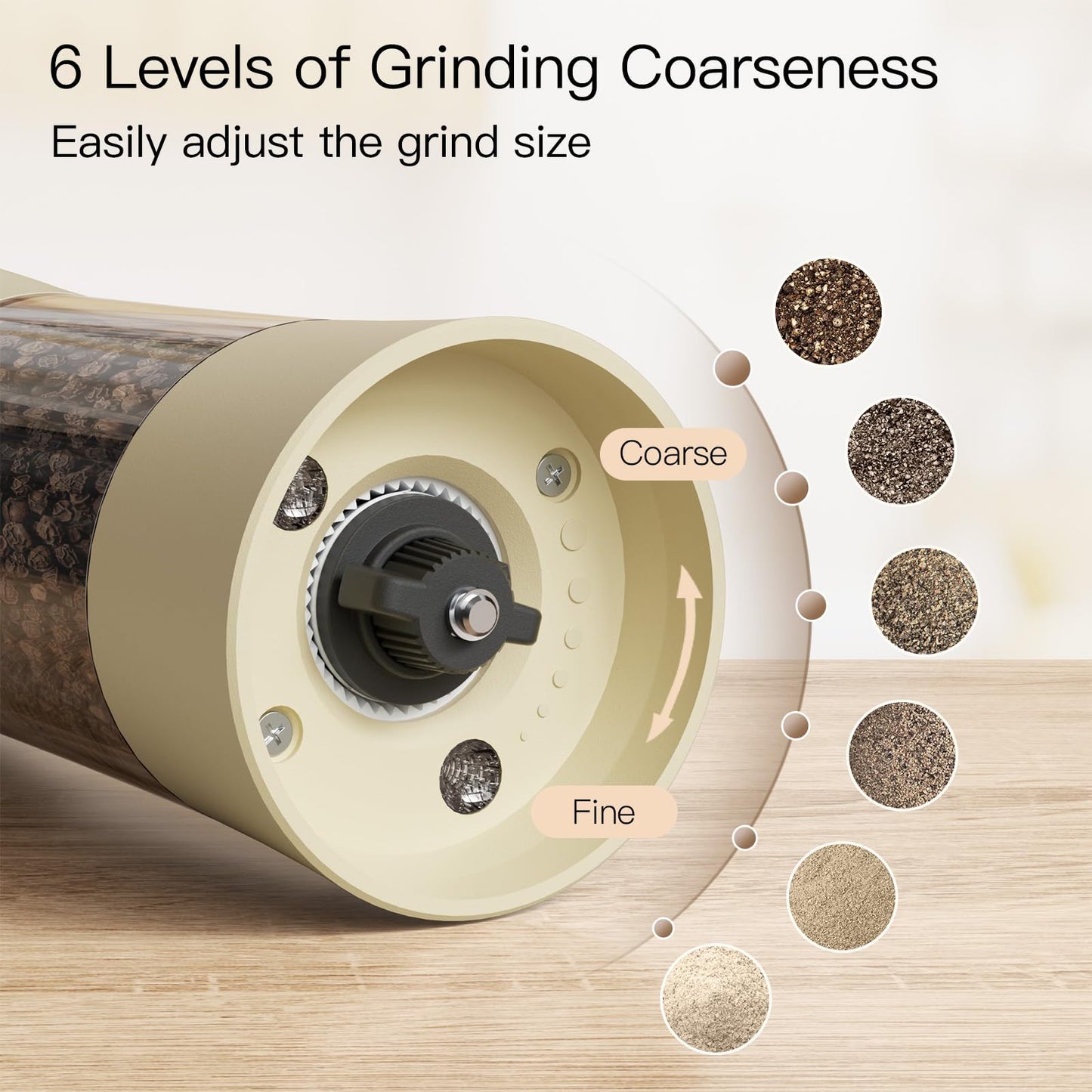 Ultrean Electric Salt and Pepper Grinder Set, USB-C Rechargeable, Salt and Pepper Shakers Spice Mill with 6 Adjustable Coarseness LED Light Larger Capacity, Kitchen Gadget, Gift for Women Mom, Cream