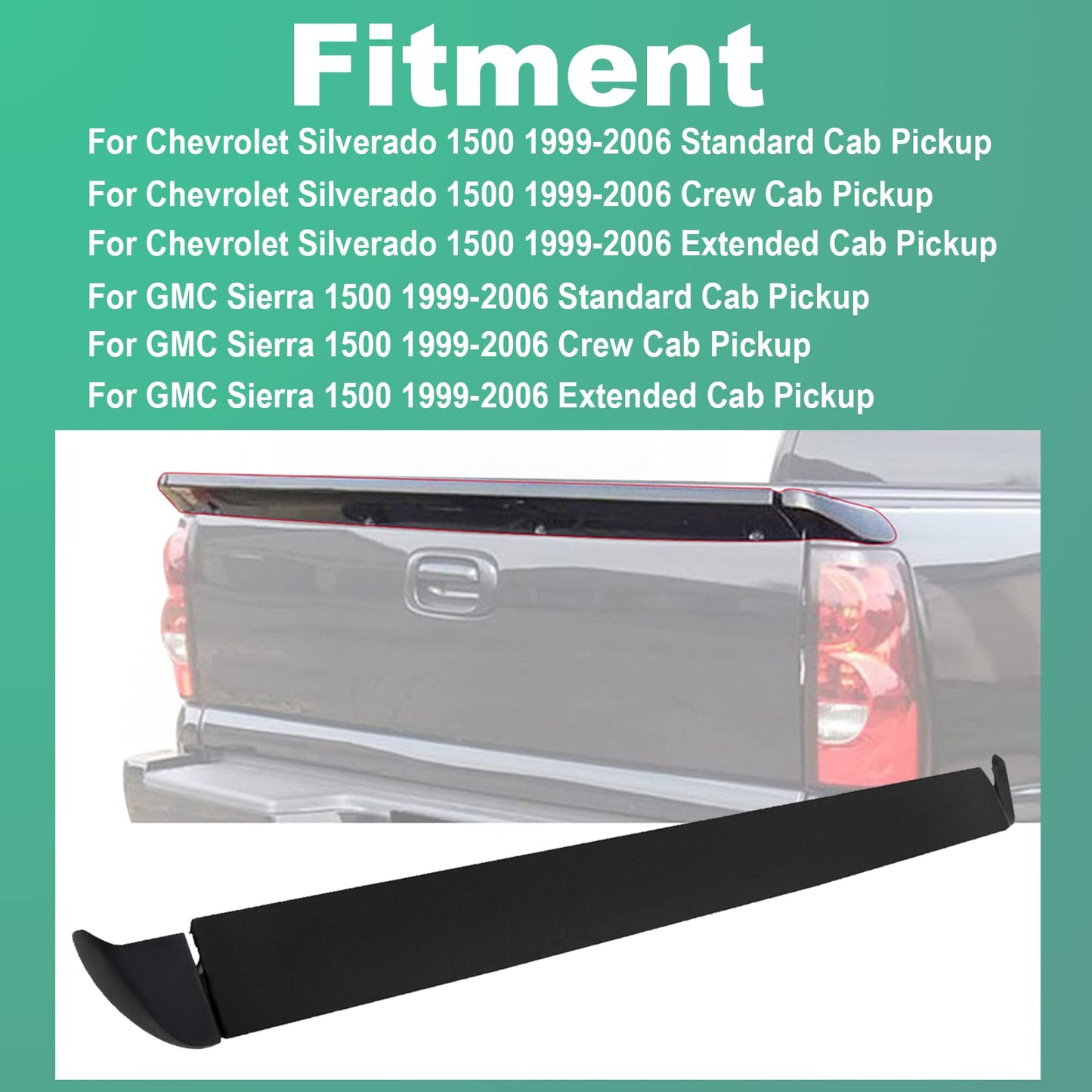 SCITOO Matte Black PU Rear Tailgate Cover Protector Wing Spoiler Lip Replacement fit for 1999-2006 for Chevy Silverado Sierra