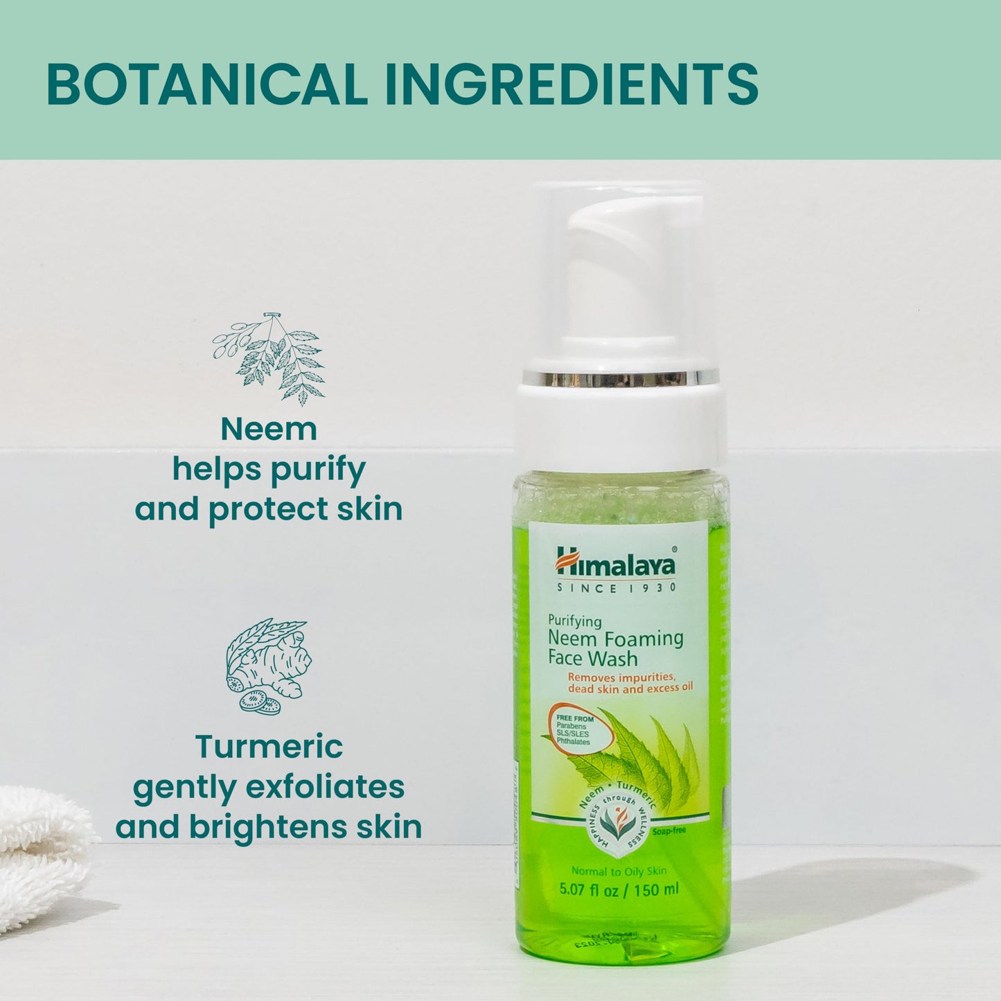 Himalaya Purifying Neem Foaming Face Wash, Soap-Free Daily Foaming Facial Cleanser with Neem & Turmeric for Deep Cleaning, Paraben-Free, Dermatologically Tested, 150 ml (5.07 oz)