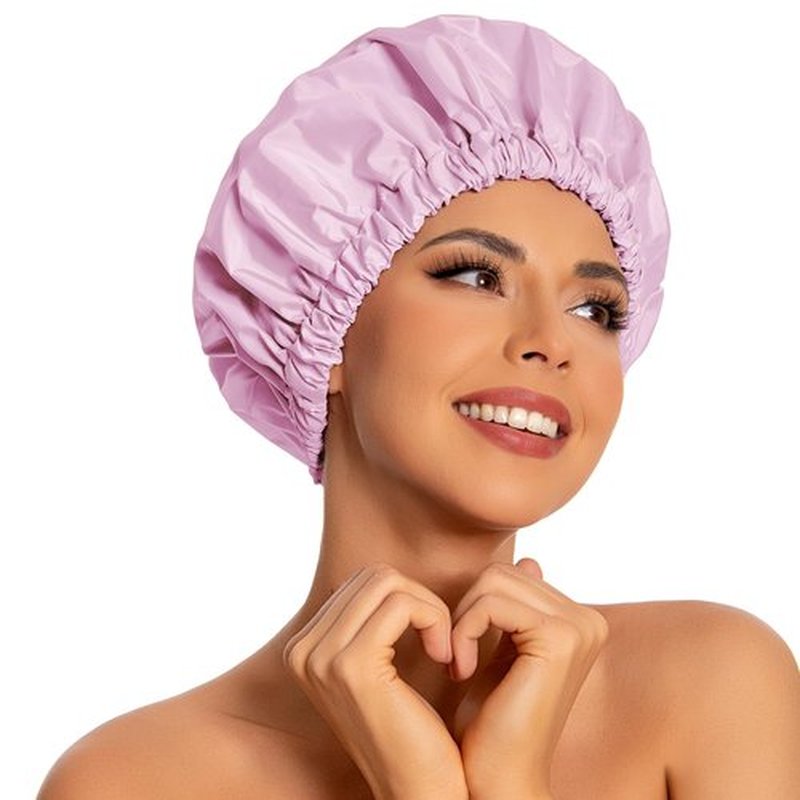 Reusable Shower Cap for Women, Large Waterproof Shower Bonnet Washable Elastic Band Bath Hair Hat for Long Hair, Braids(Purple)