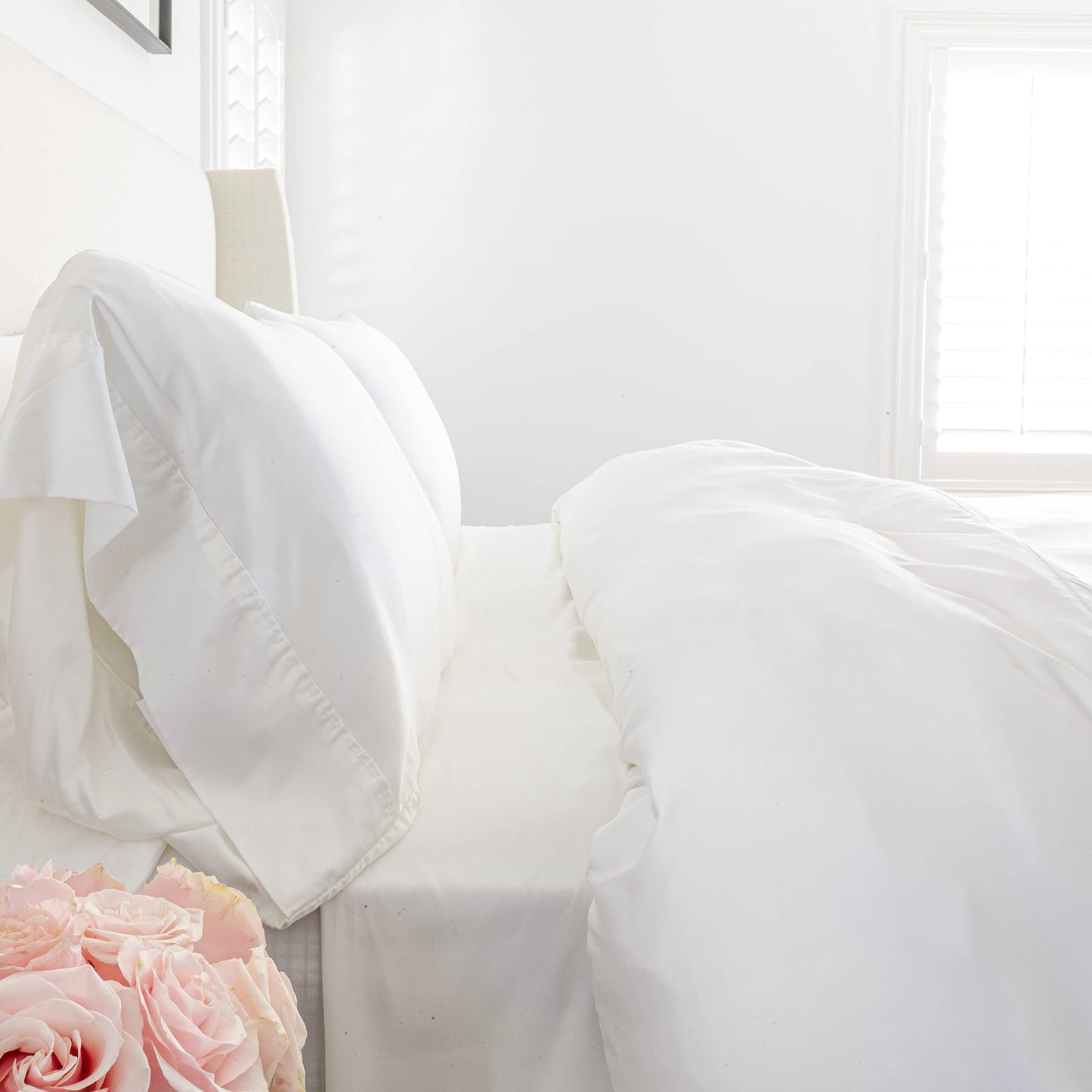 KICKEE Sheet Set, 100% Viscose from Bamboo, Sateen Weave, Silky Soft Bedding for Heavenly Comfort, Best 300 Thread Count (White Cloud, CA King)