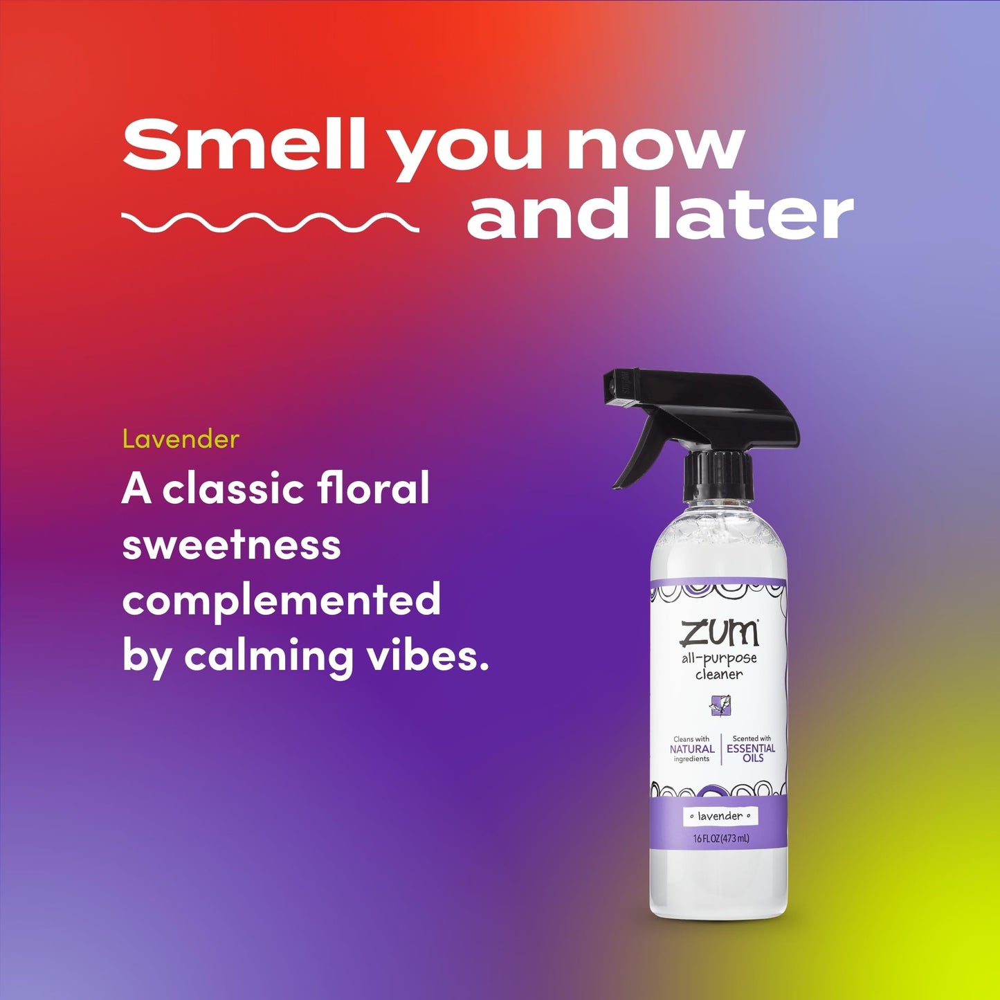 Zum by Indigo Wild All-Purpose Cleaner - Natural Multipurpose Cleaner Made with Essential Oils, Baking Soda & More - Lavender, 16 fl oz