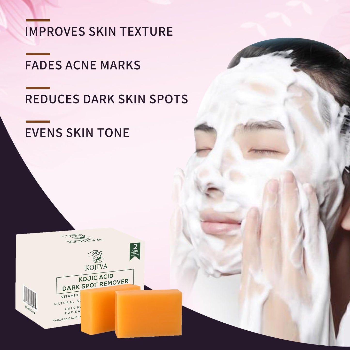 Kojiva Kojic Acid Dark Spot Remover Soap, 2 Bars (3.5 oz each), with Vitamin C, Retinol, Turmeric, Natural Skin Brightening