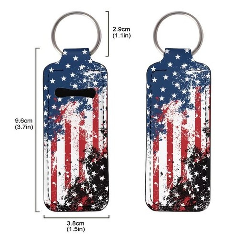 SEANATIVE American Flag 5 PCS Lipstick Holder Keychain Chapstick Case Keychain Lip Balm Portable Sleeve Organizer Holder Cute Mini Keychain Chapstick Holder for Women