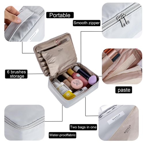 Travel Makeup Bag Cosmetic Bag Makeup Bag Toiletry bag for women and men (Light grey)