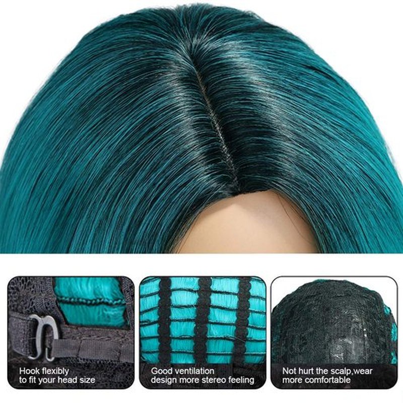 Fancy Hair Ombre Wig Bluish Light Blue Wigs Long Curly Wavy Hair Wigs 2 Tones Dark Roots Synthetic Teal Daily Party Cosplay Wigs for Women