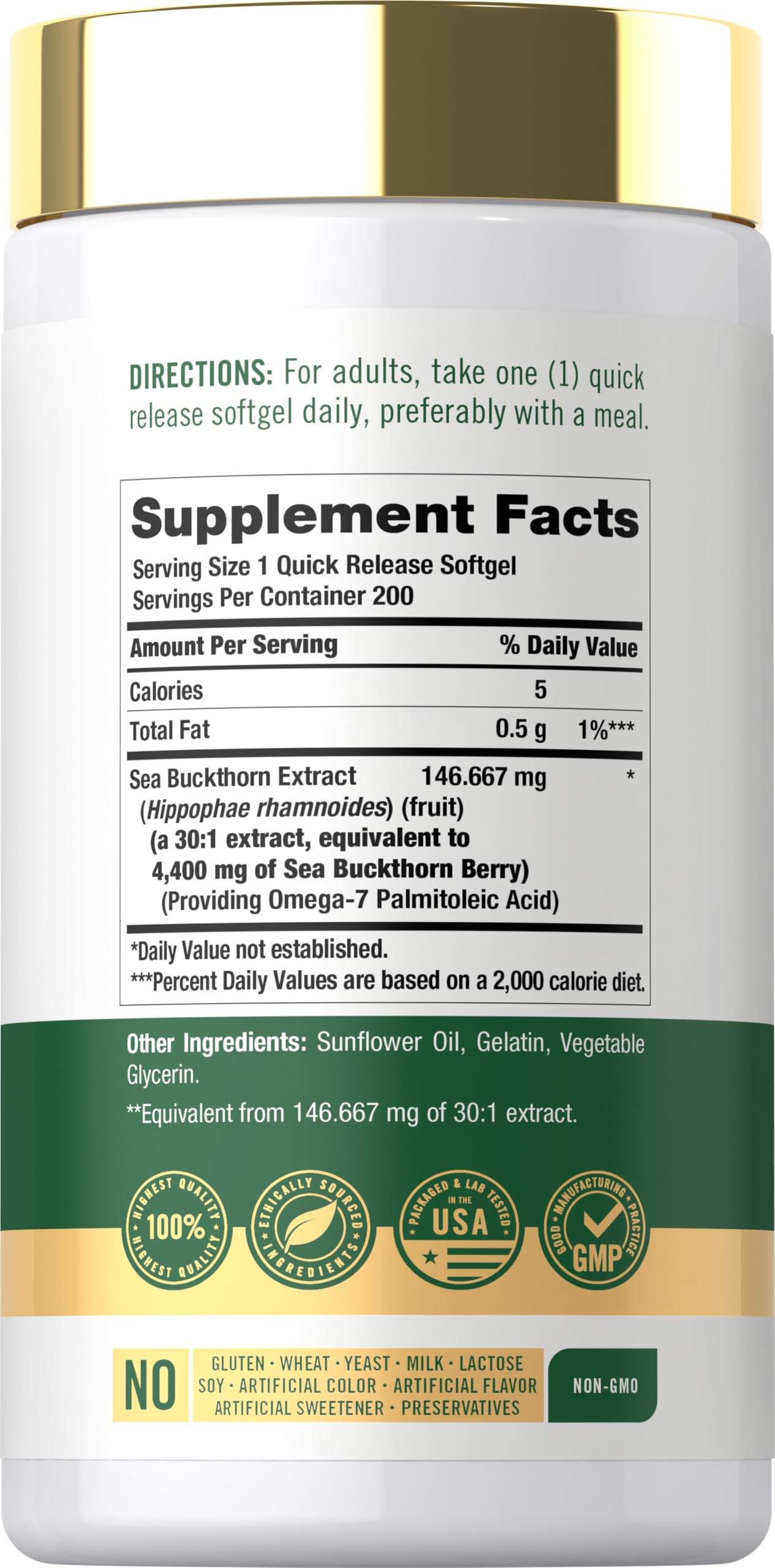 Carlyle Sea Buckthorn Oil Capsules | 200 Softgels | Non-GMO, Gluten Free | Sea Buckthorn Berry Oil Supplement