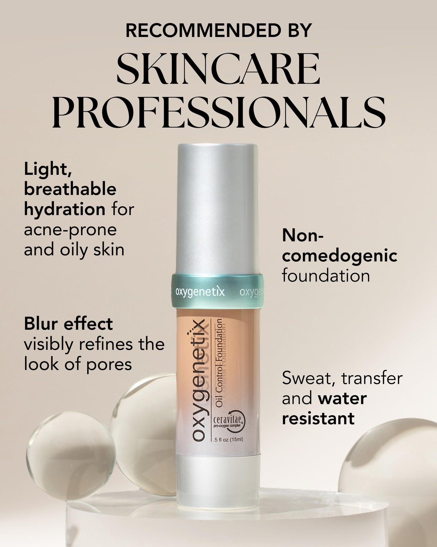 Oxygenetix Oil Control Foundation – Honey | Breathable Makeup for Face | Lightweight, Non-Comedogenic Coverage with Salicylic Acid | Longwear Foundation for Oily or Sensitive Skin