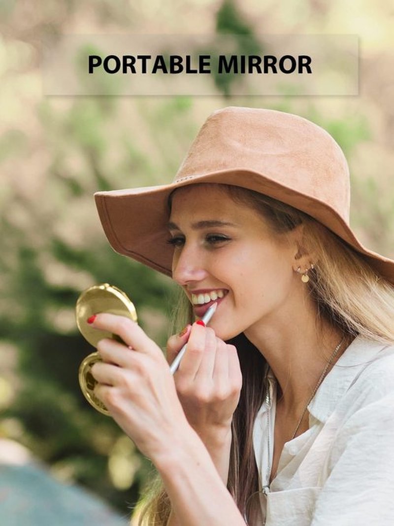 Getinbulk Compact Mirror for Purse, Double-Sided 1X/2X Magnifying Metal Pocket Makeup Mirrors(Round,Gold)