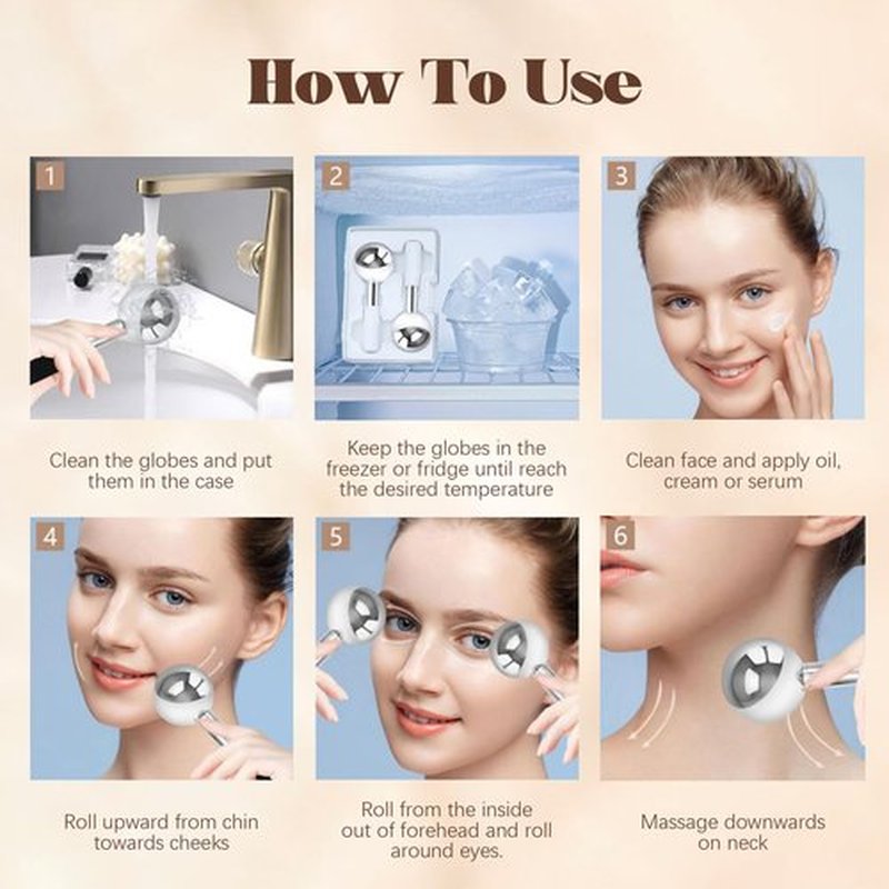 Spinning Ice Globes for Face with Cooling Eye Pad attached, Unbreakable Stainless Steel Cryo Globes with Carry Case, Ideal Esthetician Supplies Cryo Sticks for Face & Eyes