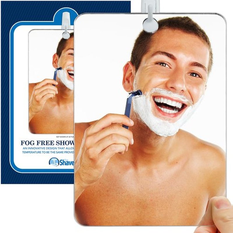 The Shave Well Company XL Anti-Fog Shaving Mirror | Fogless Bathroom Shower Mirror with Handheld Option for Men and Women | Fog Free Hanging Shower Mirror Includes Long-Lasting Removable Adhesive Hook