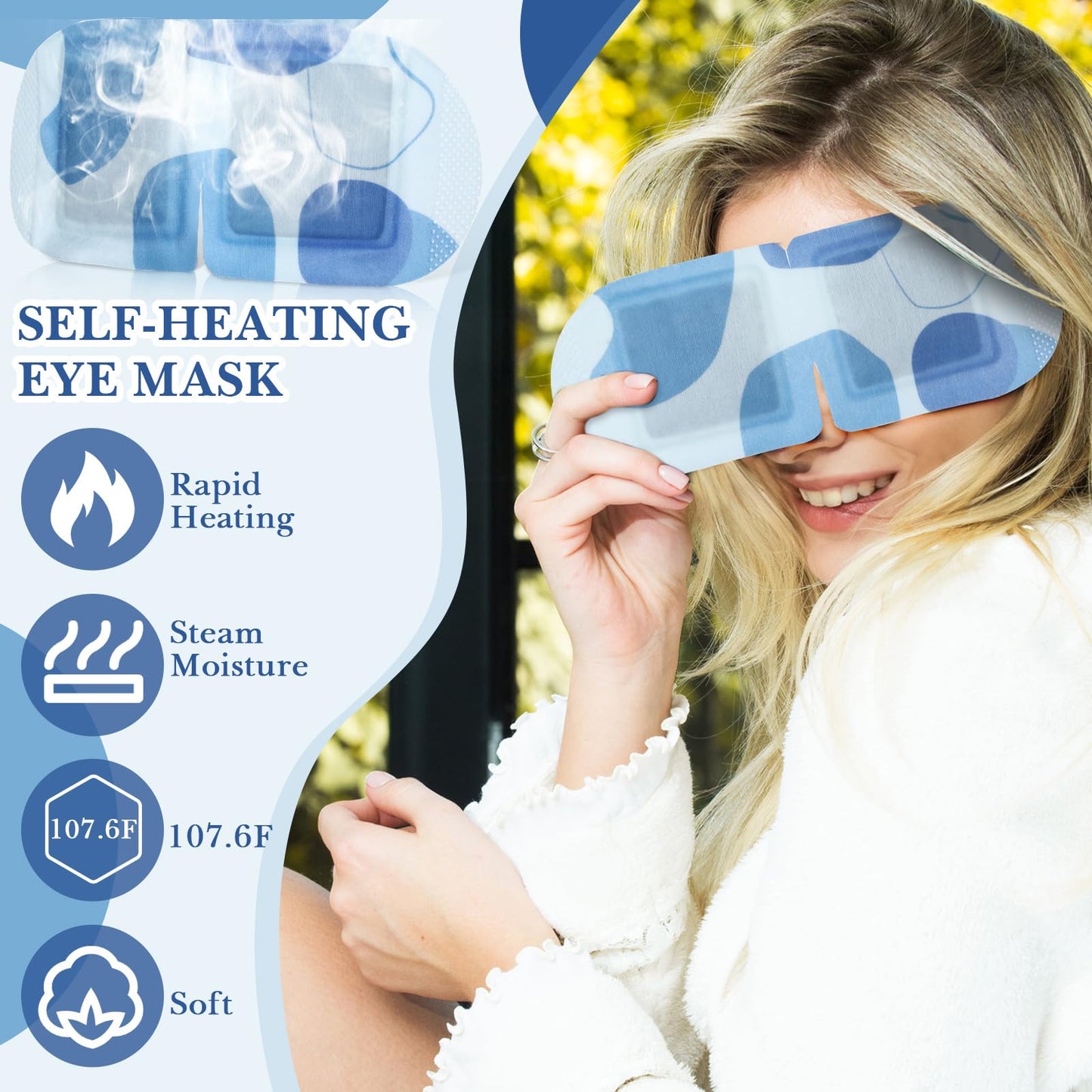 Funnysoft 100 Pack Steam Eye Mask Disposable Self Heated Eye Masks Bulk Warm Compress for Eyes Self Heating Steam Mask for Home Spa Office Travel Warm Sleep Supplies Relaxation Gifts(Blue)
