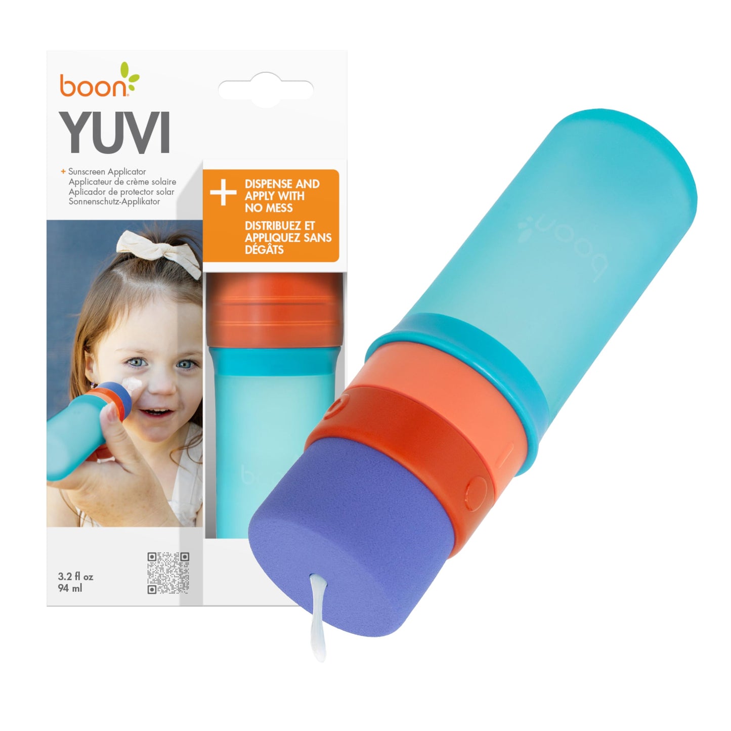 Boon Yuvi Sunscreen Applicator for Kids - Refillable and Spill Proof Kids Sunscreen Brush with Soft Foam Sponge - Summer Beach Essentials for Vacation - 3 Oz Travel Size - 1 Count