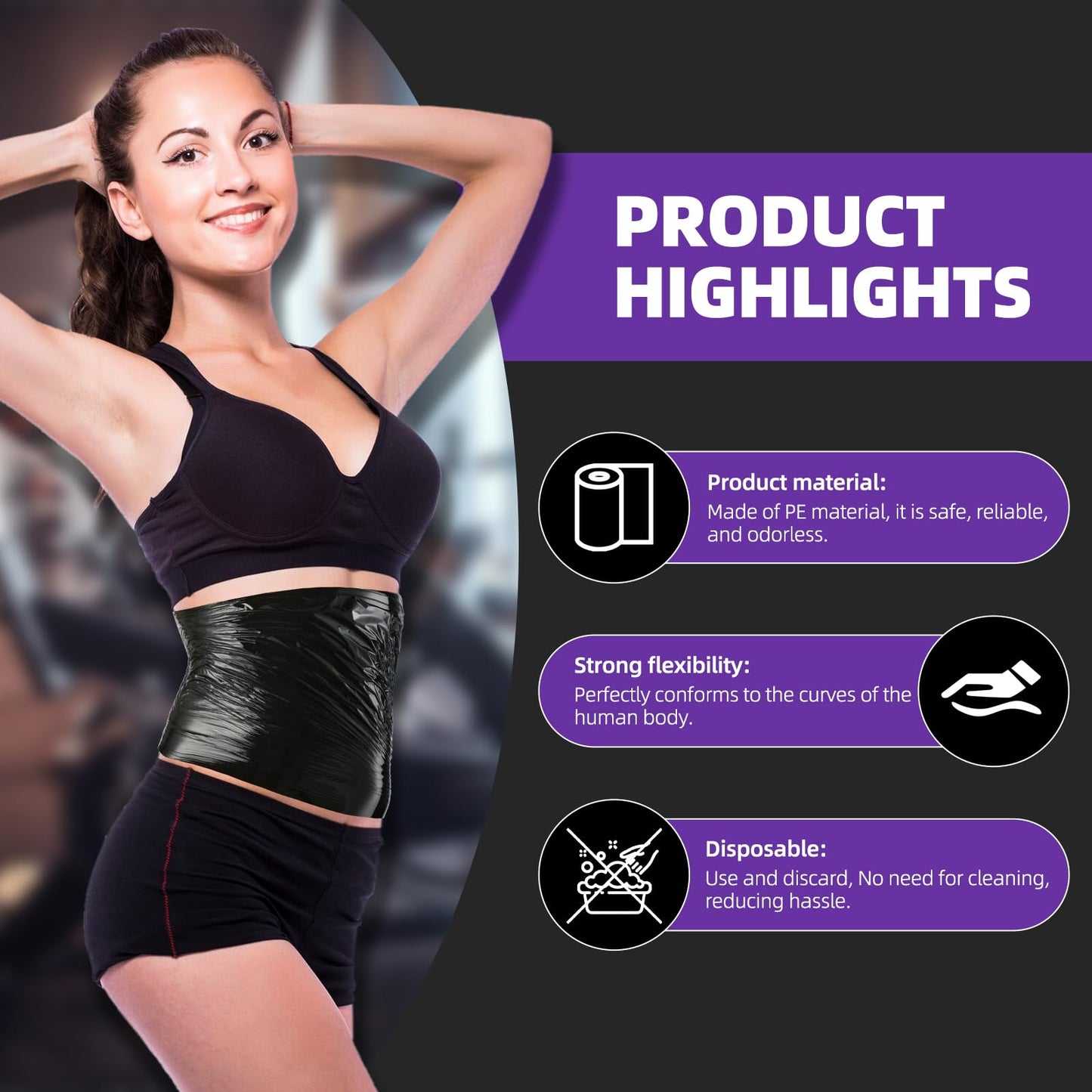 Hayunfiys 60 Meters Black Osmotic Plastic Body Wrap,Workout & Sweat Enhancer Stomach Film Body Applicator Power Wrap,DIY Sauna Wrap(1 Rolls)