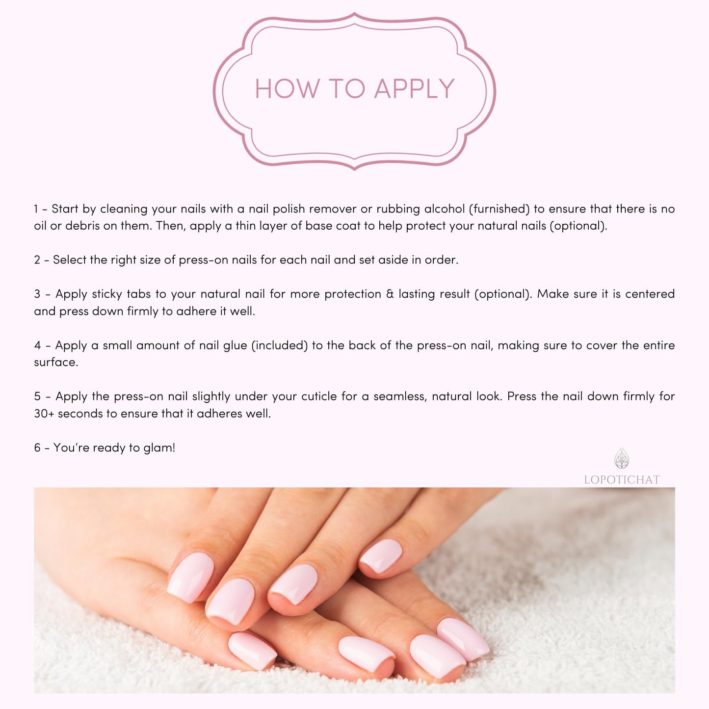 Lopotichat Ultra-Resistant Gel Press-On Nails Set - 30 Nails in 15 Sizes for Perfect & Natural Fit - Reusable Manicure for DIY Salon-Quality Nails at Home (Glitterati)