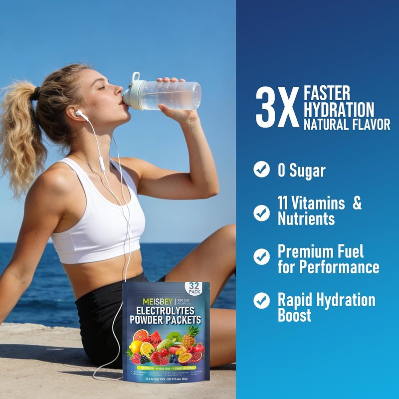 Electrolyte Powder Packets - Sugar Free Hydration Mix with Vitamins & Minerals | 32 Sticks, Keto Friendly, Vegan, Non-GMO