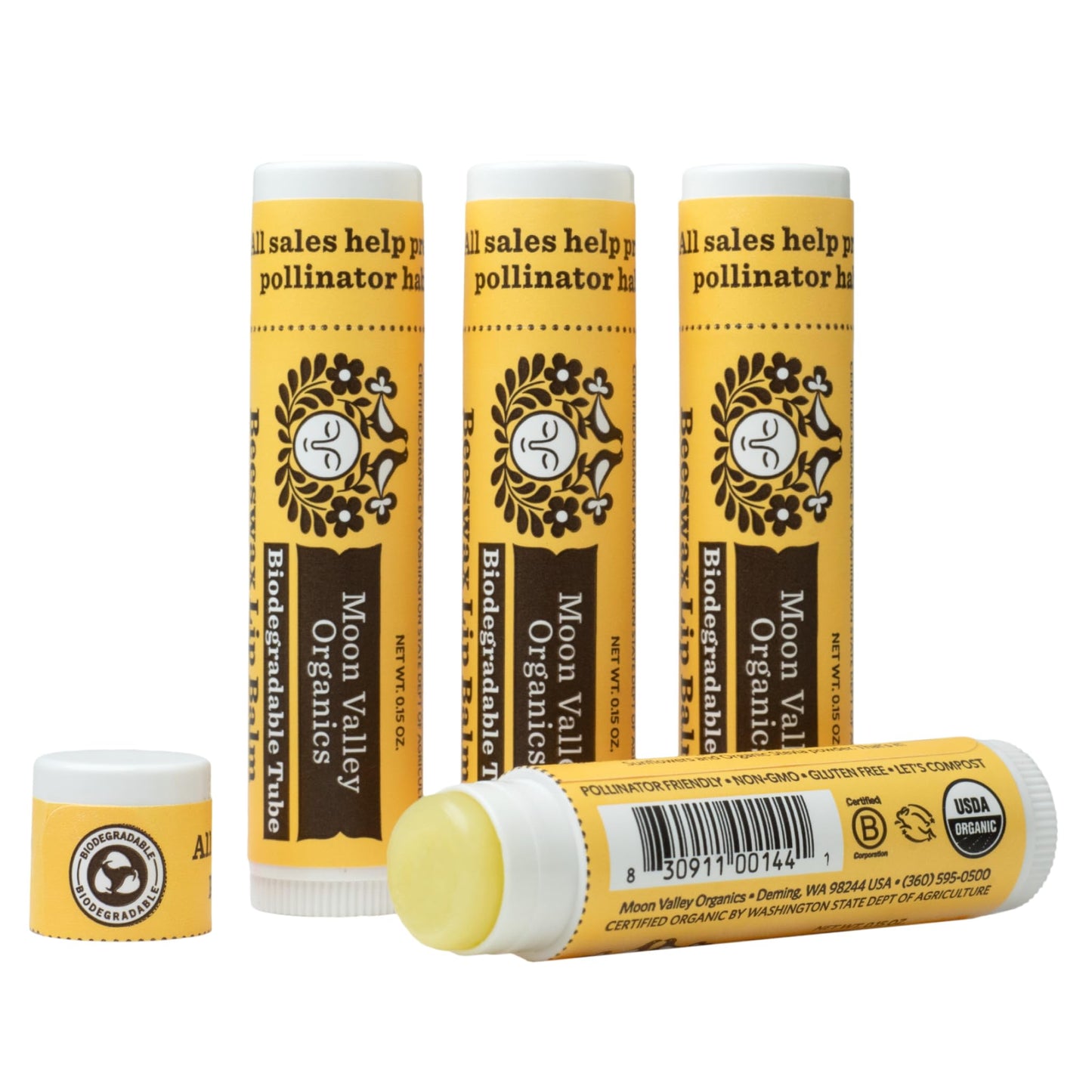 Moon Valley Organics Beeswax Lip Balm for Moisturizing Lips and Cuticles (SWEET HONEY, 4pack)