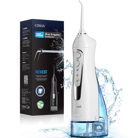 Water Dental Teeth Flosser Pick: 300ML Rechargeable Travel Irrigation Cleaner IPX7 Waterproof Portable Cordless Oral Irrigatorfor Teeth Cleaning with 1 Jet Tips White