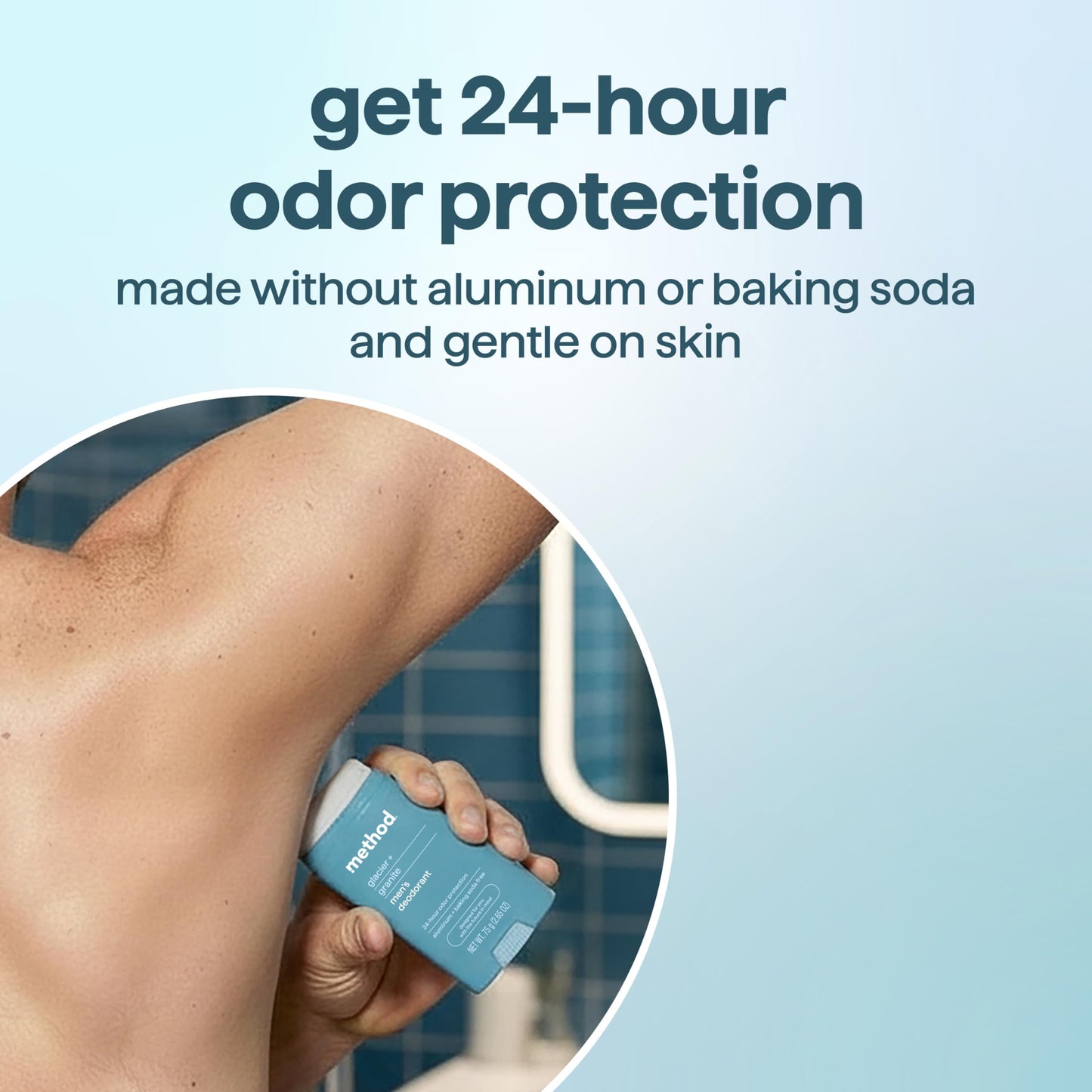 Method Men's Deodorant Stick, Glacier + Granite - 24-Hour Odor Protection, Aluminum & Baking Soda Free, for Sensitive Skin, Leaves No Residue, 2.65 oz