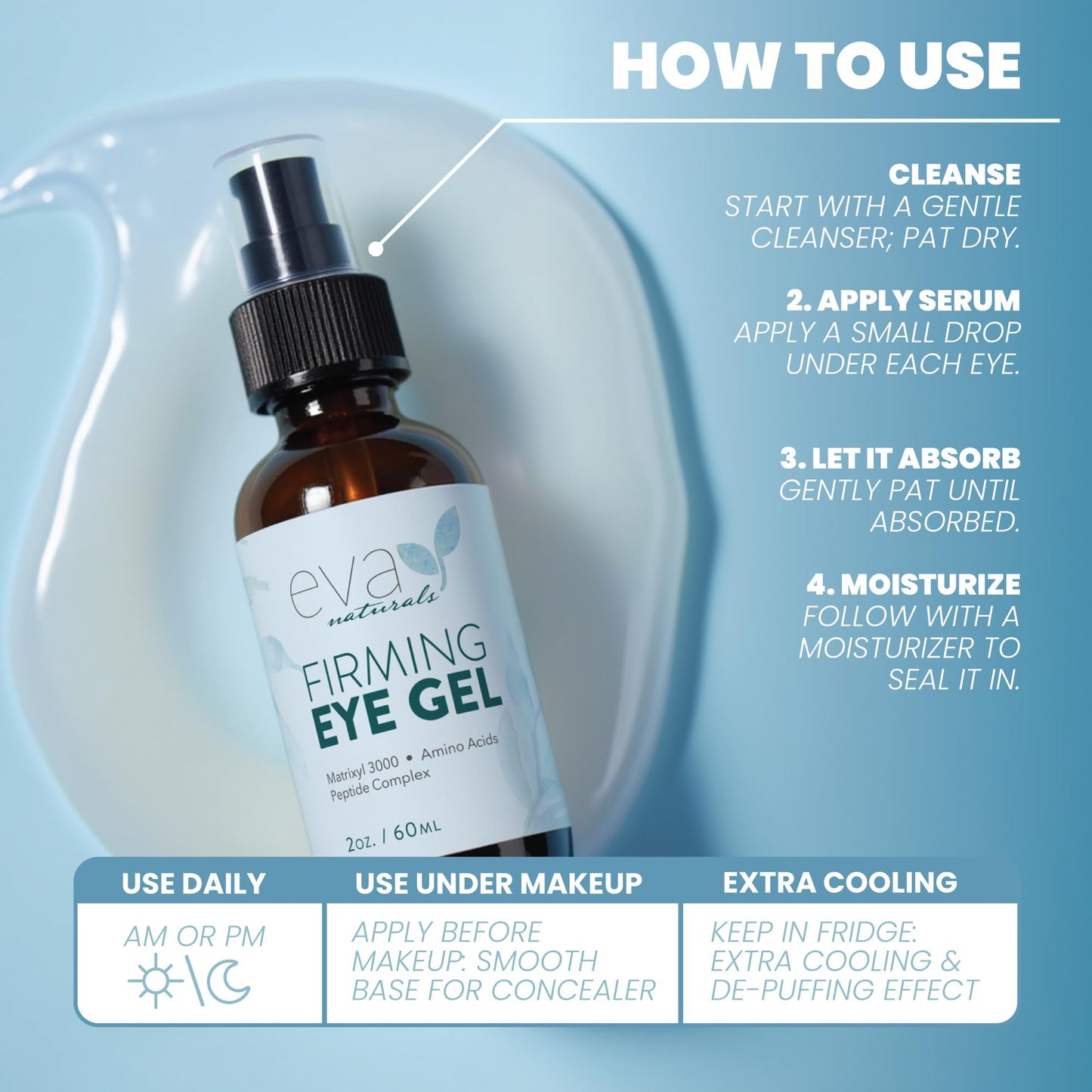 Eye Gel for Dark Circles, Bags & Puffiness – Anti-Aging Serum with Peptides, Hyaluronic Acid & Botanicals – Firming Under Eye Treatment for Wrinkles, Fine Lines & Tired Skin – 2 oz