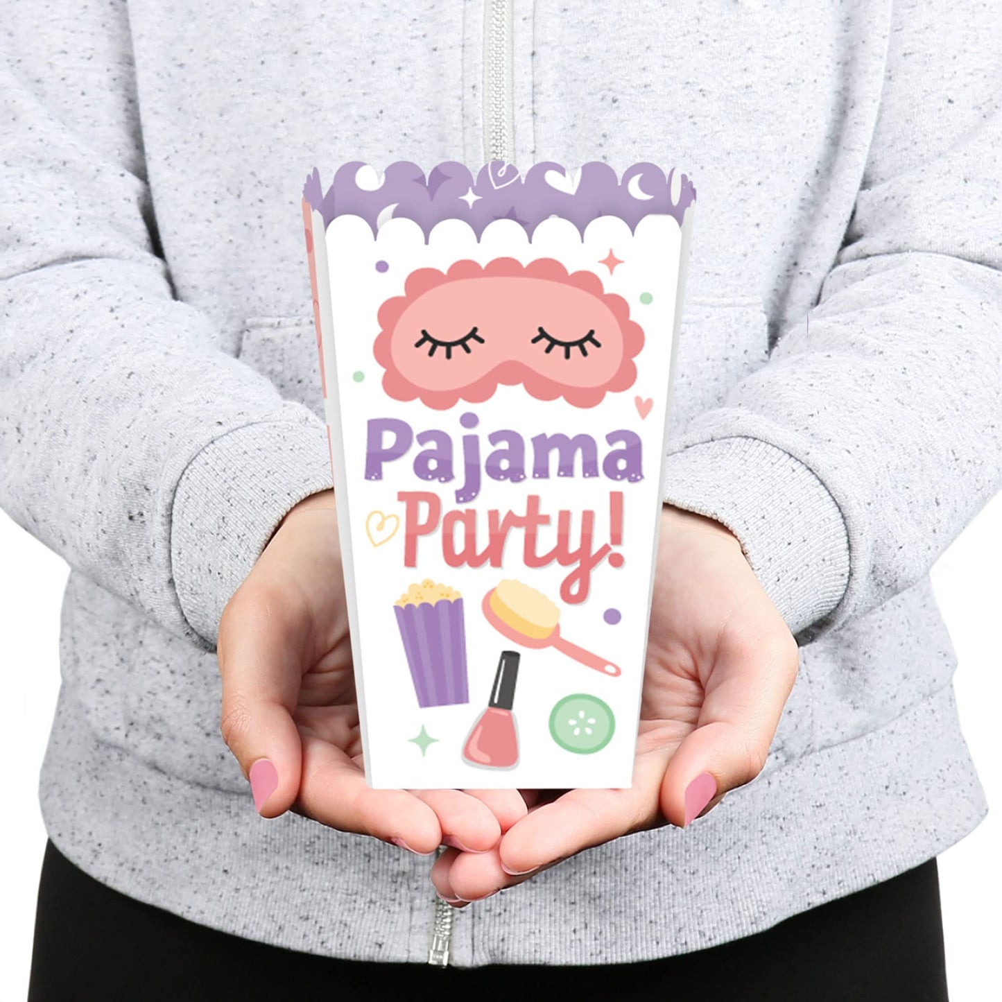 Big Dot of Happiness Pajama Slumber Party - Sleepover Favor Boxes, Birthday Party Popcorn Boxes, Treat Bag for Girls, Special Snack Box Set - 12 Ct