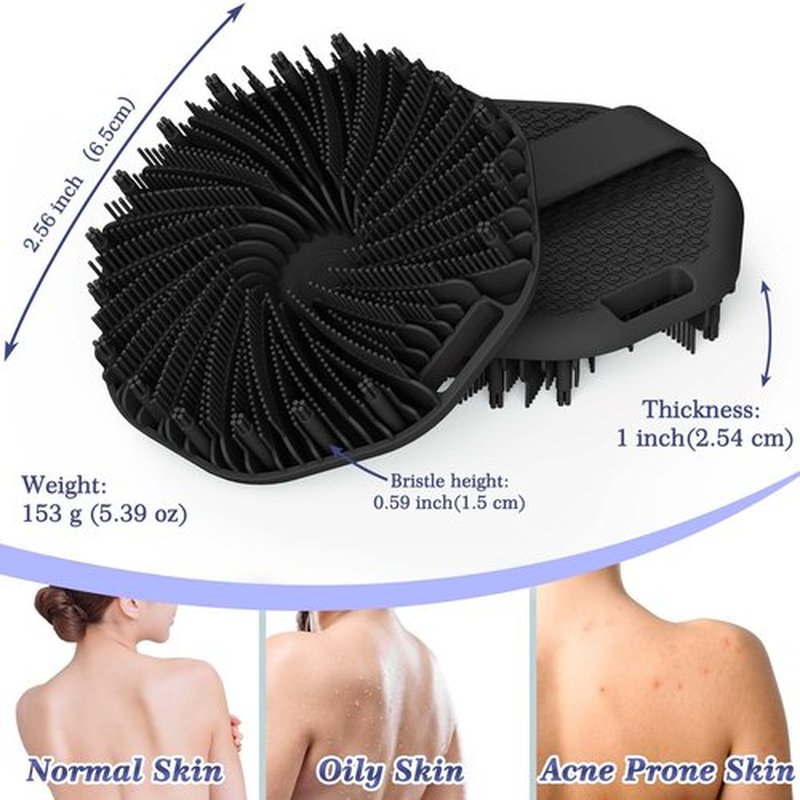 ManmiHealth 2 PCS Silicone Body Scrubber Shower Brush, Upgrade Super-Exfoliating Shower Scrubber with Non-Slip Hand Strap, Silicone Body Buffer for Use in Shower (Black+Pink)