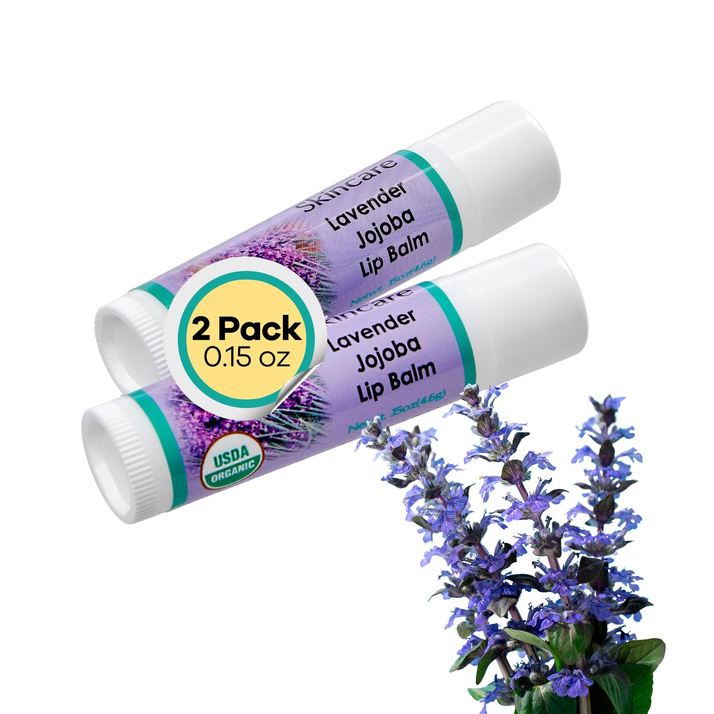 USDA Organic Lavender Jojoba Oil Lip Balm 2-Pack (0.15 oz)