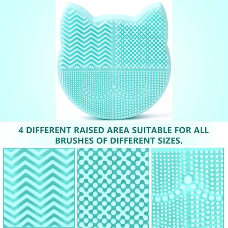 Silicon Makeup Brush Cleaner Mat with Brush Drying Holder Brush Cleaner Mat Portable Cat Shaped Cosmetic Brush Cleaner Pad cleaning mat manual make up brush cleaner cleanser machine(New Light Green)