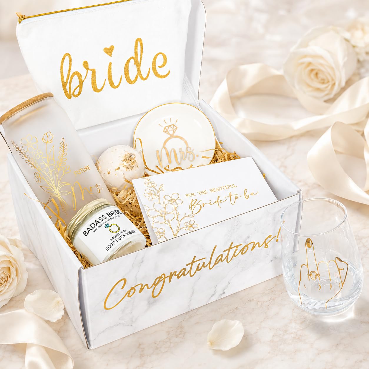 PuGez Bride To Be Gifts Box, Bridal Shower Bachelorette, Engagement Wedding Gift For Women, Her, Fiancee, Future Mrs, Newly Just Engaged Basket Ideas for Bachelor Party