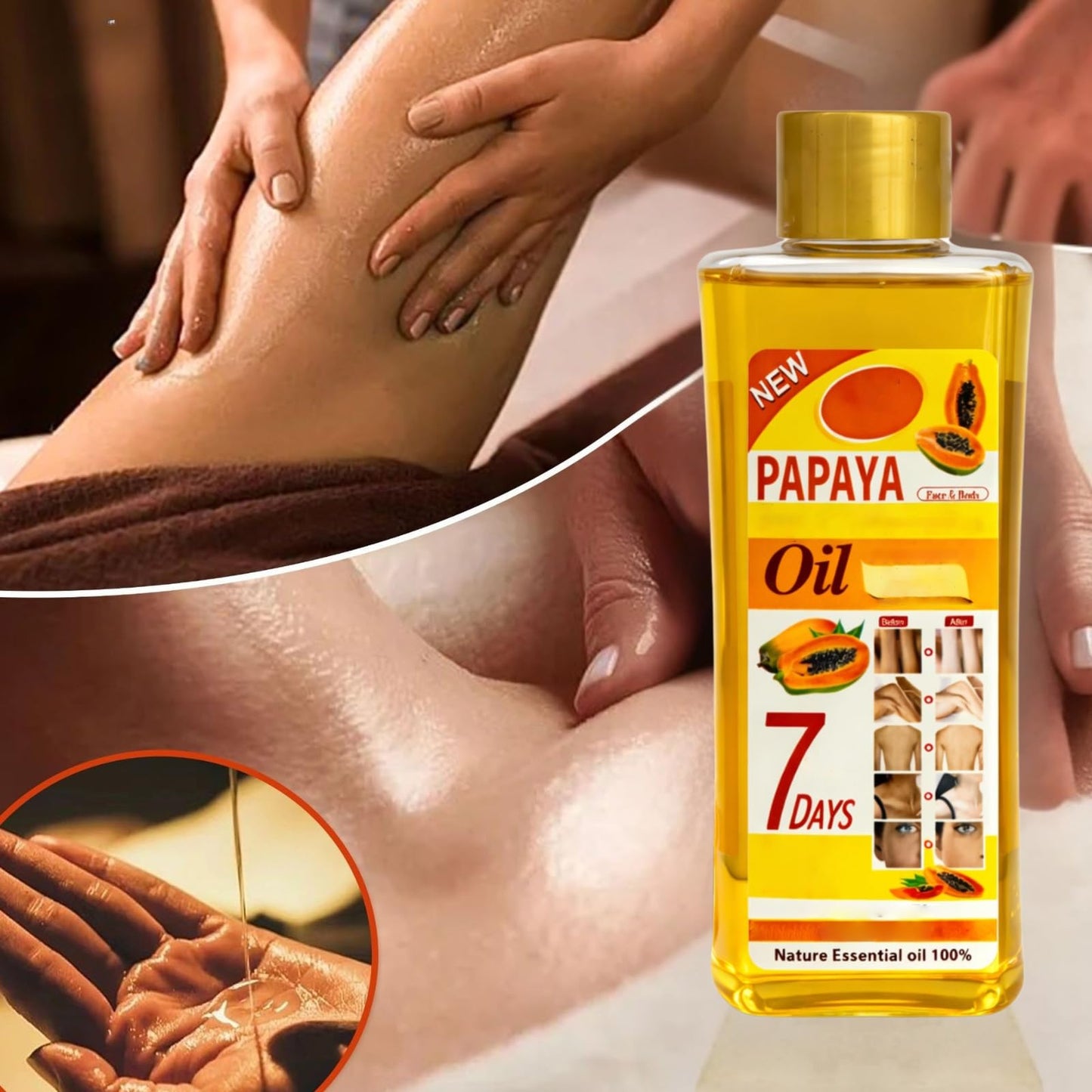 Papaya Oil for Massage and Skin Moisturizing, Lightweight Hydrating Body Oil for Dry Skin, Spa Body Care Oil with Papaya Extract, 200ml / 6.76 fl oz