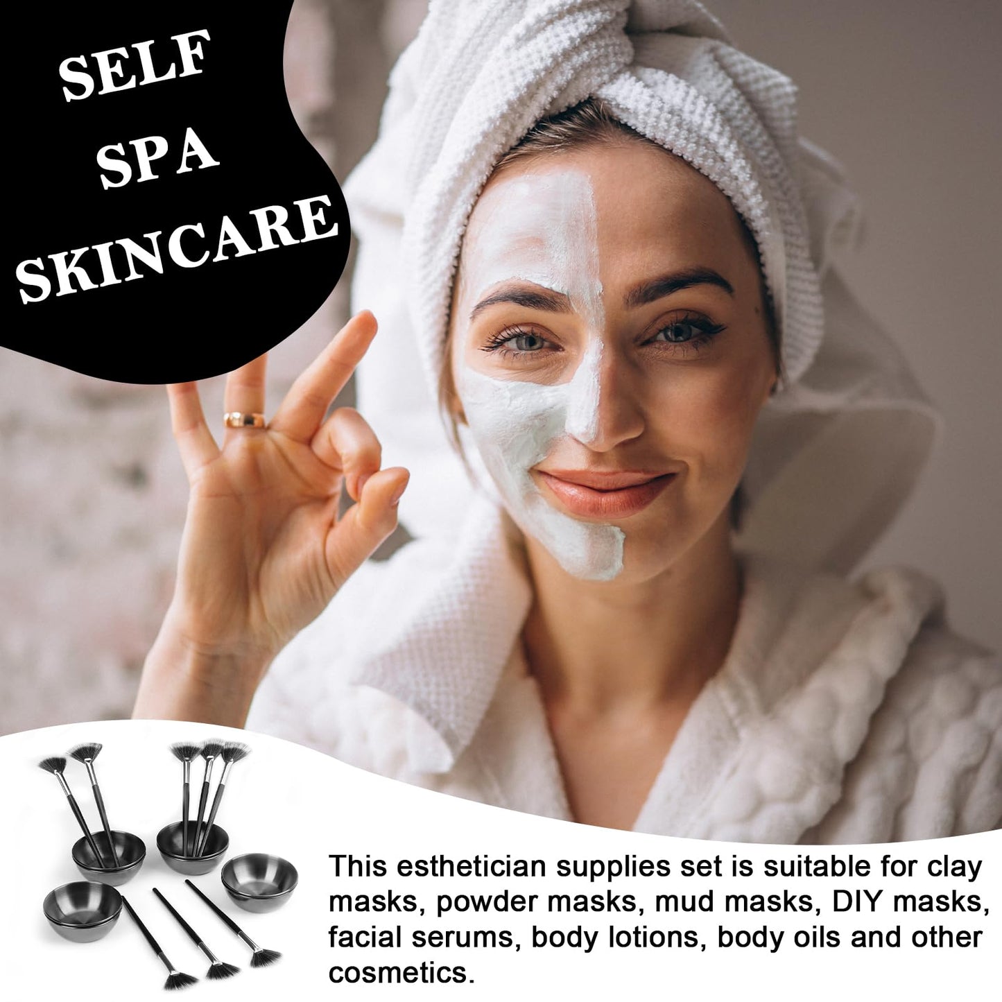 16 Pcs Gold Facial Bowl and Brush Set 8 Facial Fan Brushes Esthetician 8 Gold Facial Mixing Bowls Esthetician Stainless Steel Mixing Bowls Face Mask Brush for Mud Cream Spa Salon Women