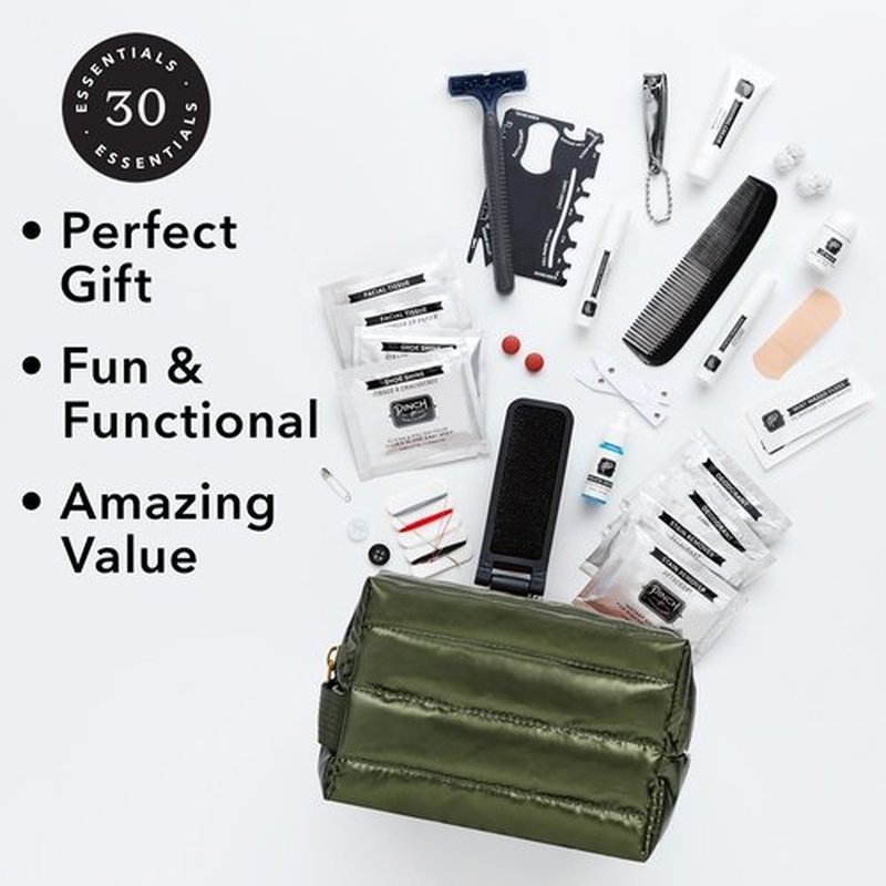 Pinch Provisions Hemergency Kit for Men, Includes 30 Style & Grooming Essentials, Gift & Accessory for Grooms, Best Man, Personal Care, Travel or Cars (Puffer Green)