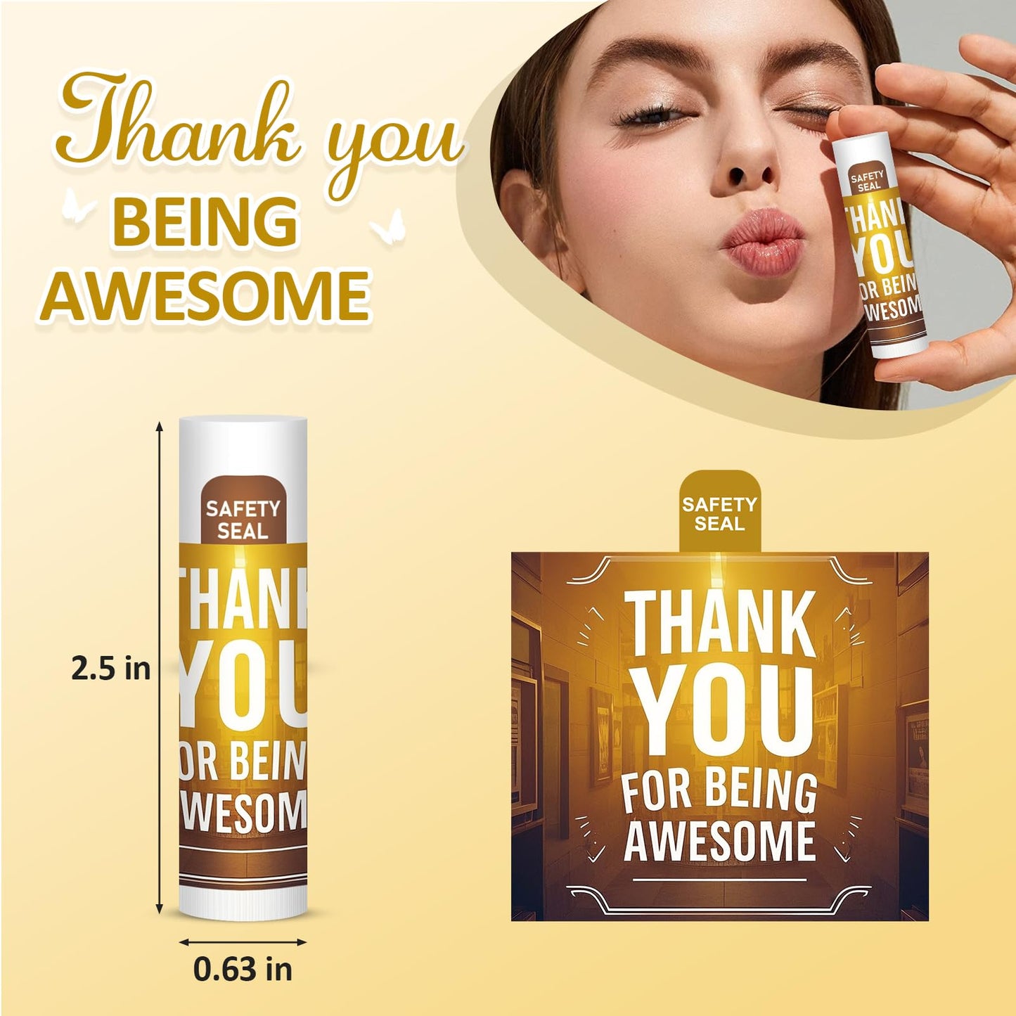 DMSKY Thank You Gift Lip Balm Bulk 60 Pcs, Inspirational Appreciation Gift for Employee Teacher Coworkers Nurse Volunteer Staff, Thank You Gifts for Woman Man