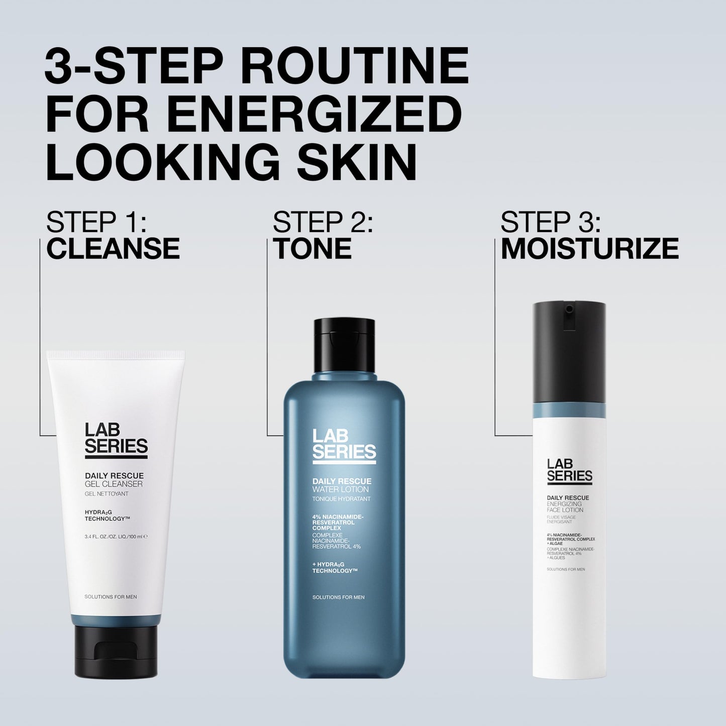 Lab Series Daily Rescue Men's Skincare Set - Essential Skin Care Routine Kit Includes Face Wash for Men - Hydrating Face Toner - Men's Face Moisturizer Cream