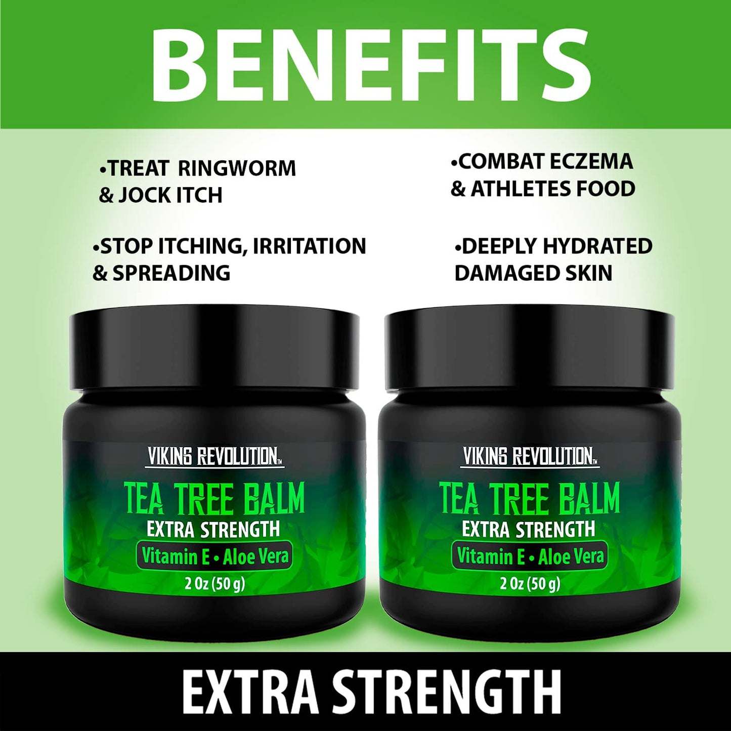 Viking Revolution Tea Tree Oil Cream - Super Balm Athletes Foot Cream - for Eczema, Jock Itch, Ringworm, Nail Treatment - Soothing Skin Moisturizer for Itchy, Scaly, Cracked Skin, 2 Ounce (Pack of 2)