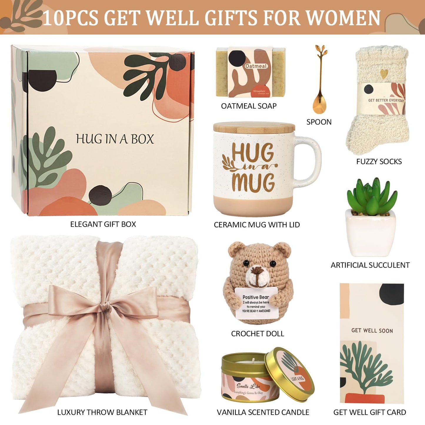 Get Well Soon Gift Baskets for Women - Self Care Package for Women After Surgery - Cancer Chemo Recovery Comfort Gifts Set Wellness Kit - Hug in a Box Thinking of You Gifts for Mom, Sister, Grandma