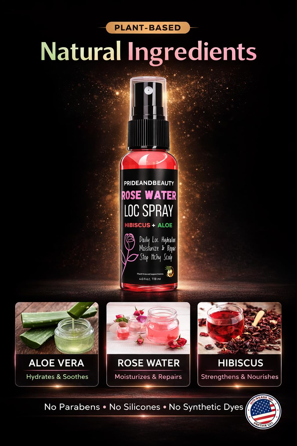 Pride and Beauty Rose Water Loc Spray – Daily Hydration, Itch Relief & Moisture for Locs, Braids & Natural Hair | Plant-Based Formula