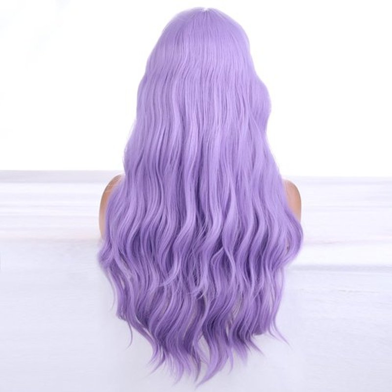 BERON 26 Inches Purple Wig Long Curly Wig with Bangs Synthetic Wig Women Girls Lavender Wigs with Wig Cap