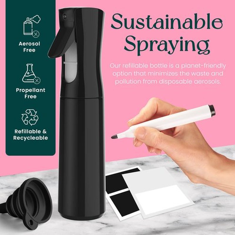 BeautifyBeauties Continuous Spray Bottle - Hair Spray Bottle Bundle with Comb, Markers, Labels - Plant Mister Spray Bottle for Plants, Water Spray Bottle Fine Mist Sprayer (Black 10.2)