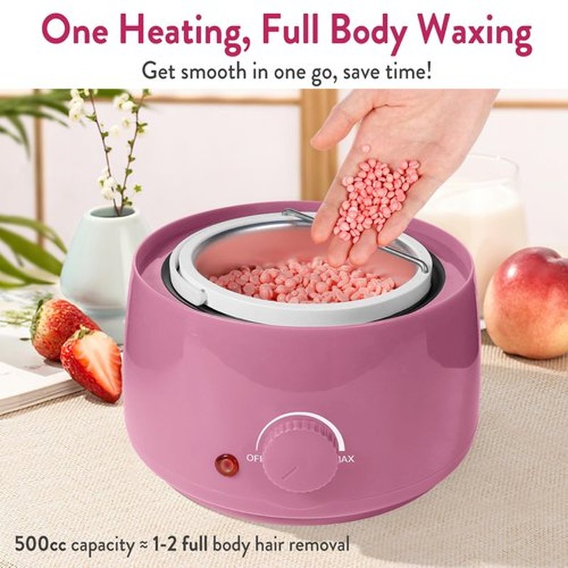 Professional Portable Wax Warmer Machine: Melts Hard Wax Beads for Body Face Hair Removal - with 14oz Wax Pot Adjustable Temperature Clear Lid (Pink)