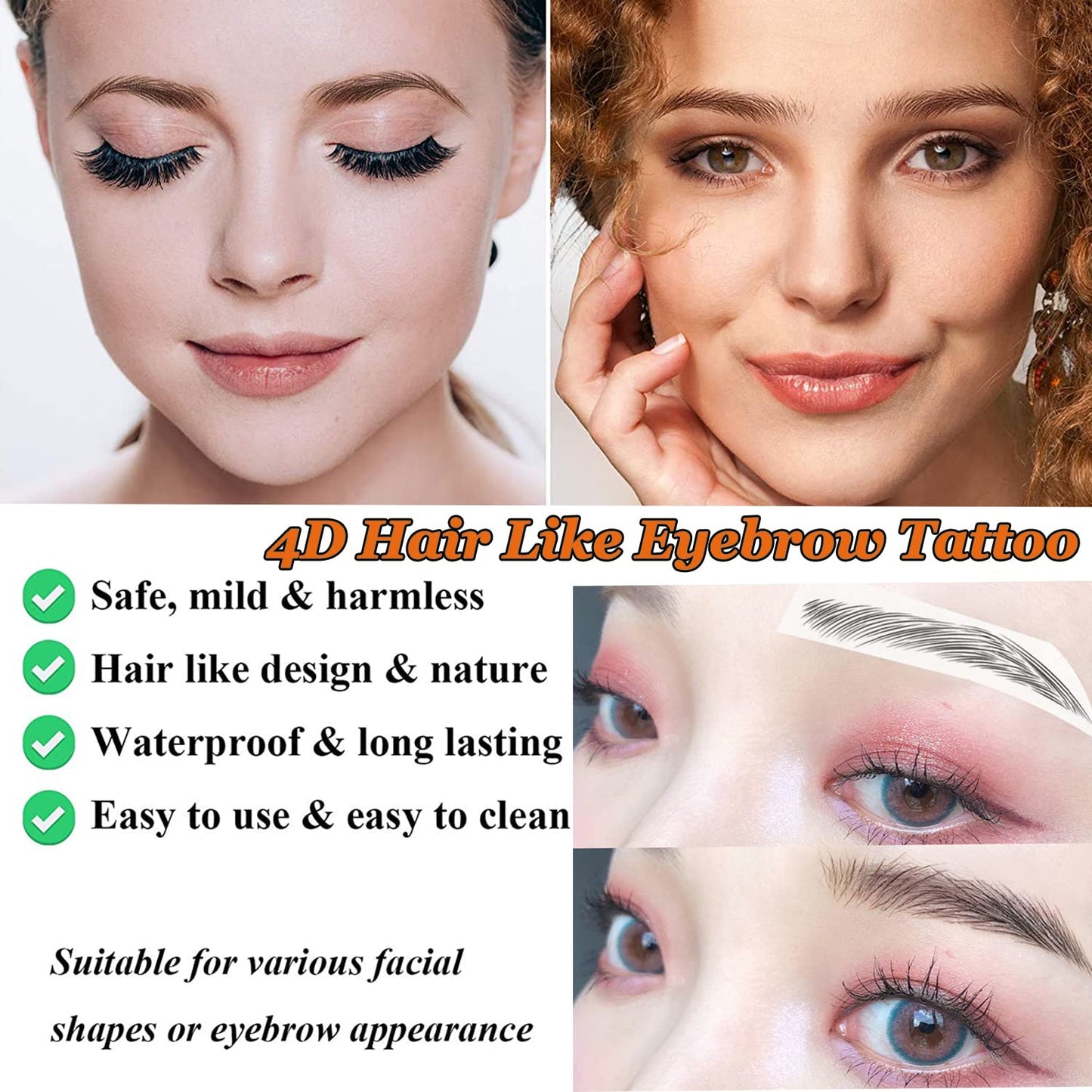 77Pairs 4D Hair-Like Eyebrow Tattoo Stickers Waterproof Natural Fake Eyebrow Stickers,Long Lasting Eyebrow Grooming Shaping Perfect for Women and Girls (Light Brown)