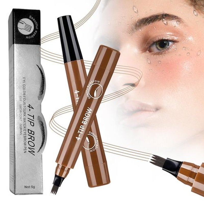 Magic Eyebrow Pencil, Long-Lasting 3D Waterproof Microblading Eyebrow Pencil Contouring Pen, 4 Tipped Precise Brow Pen Eyebrow Brush Fine Stroke Microblade Eyebrow Pencil (Dark Brown)