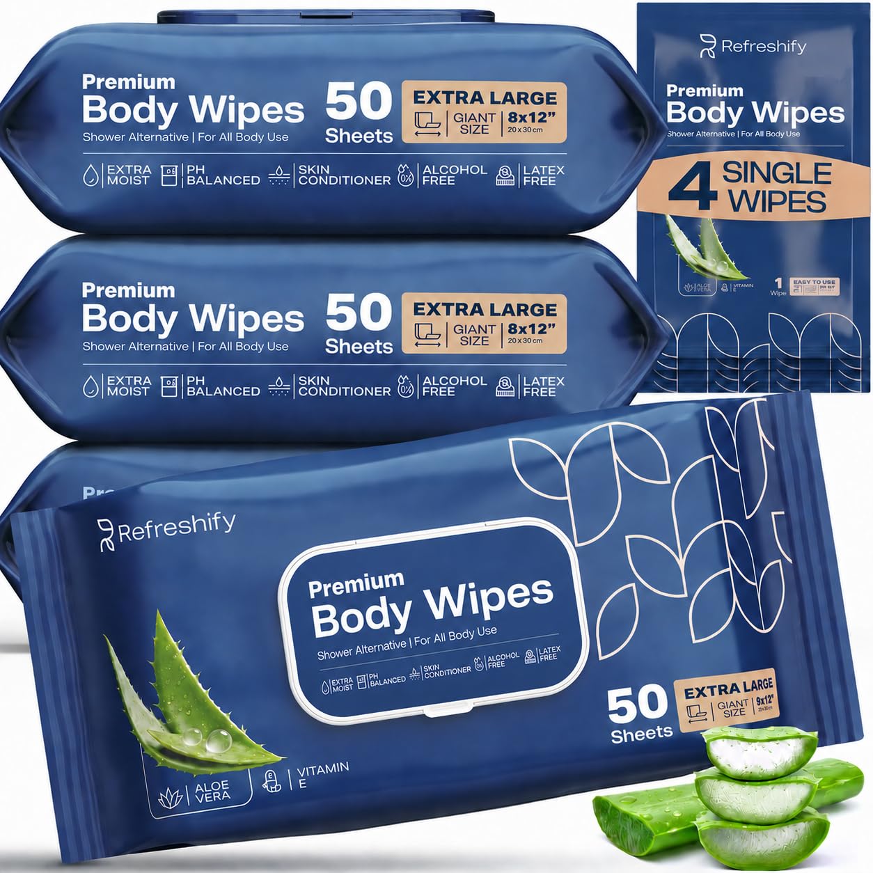 200 XL Body Wipes for Adults Bathing No Rinse, XL Shower Wipes and Disposable Washcloths, Wipes for Adults, Adult Wipes for Elderly Care and Recovery, Travel Wipes Included, 8"x 12"