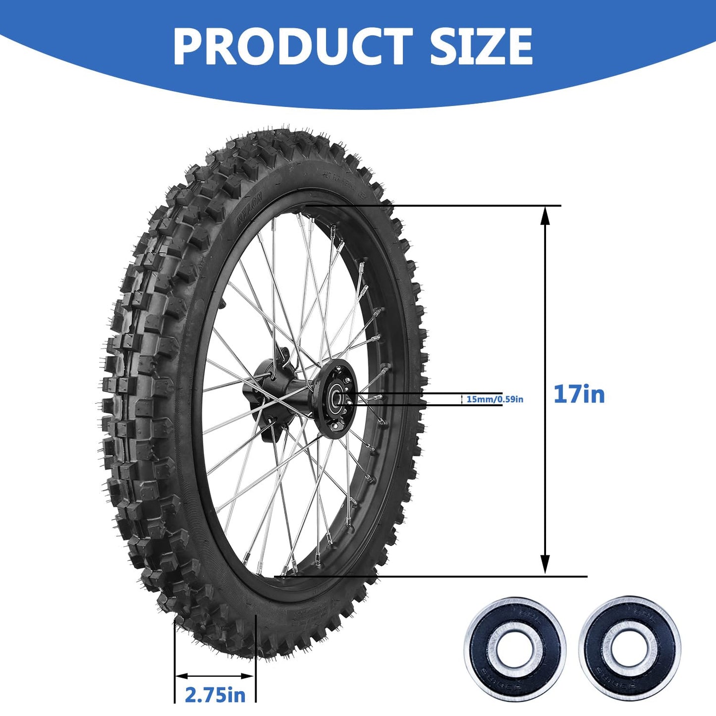 RUIQIMOTO 3.00-14 90/100-14 Rear And 2.75x17 70/100-17 Front Wheel Dirt Bike Rim With 15mm Bearing for 110cc 125cc 140cc 150cc 160cc TTR125 RM80 RM85 KLX140R DB17 DB27 Apollo RFZ SSR Baja Pit Bike