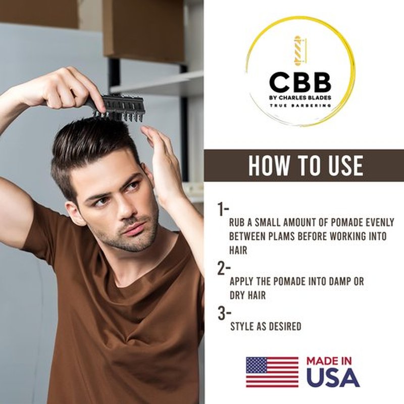 CBB By Charles Blades Hair Pomade for Men Strong Hold 4 Fl Oz - Improve Hair Strength and Volume | All Hair Types | Water-Based Pomade Men Hair Styling Pomade Medium to High Shine