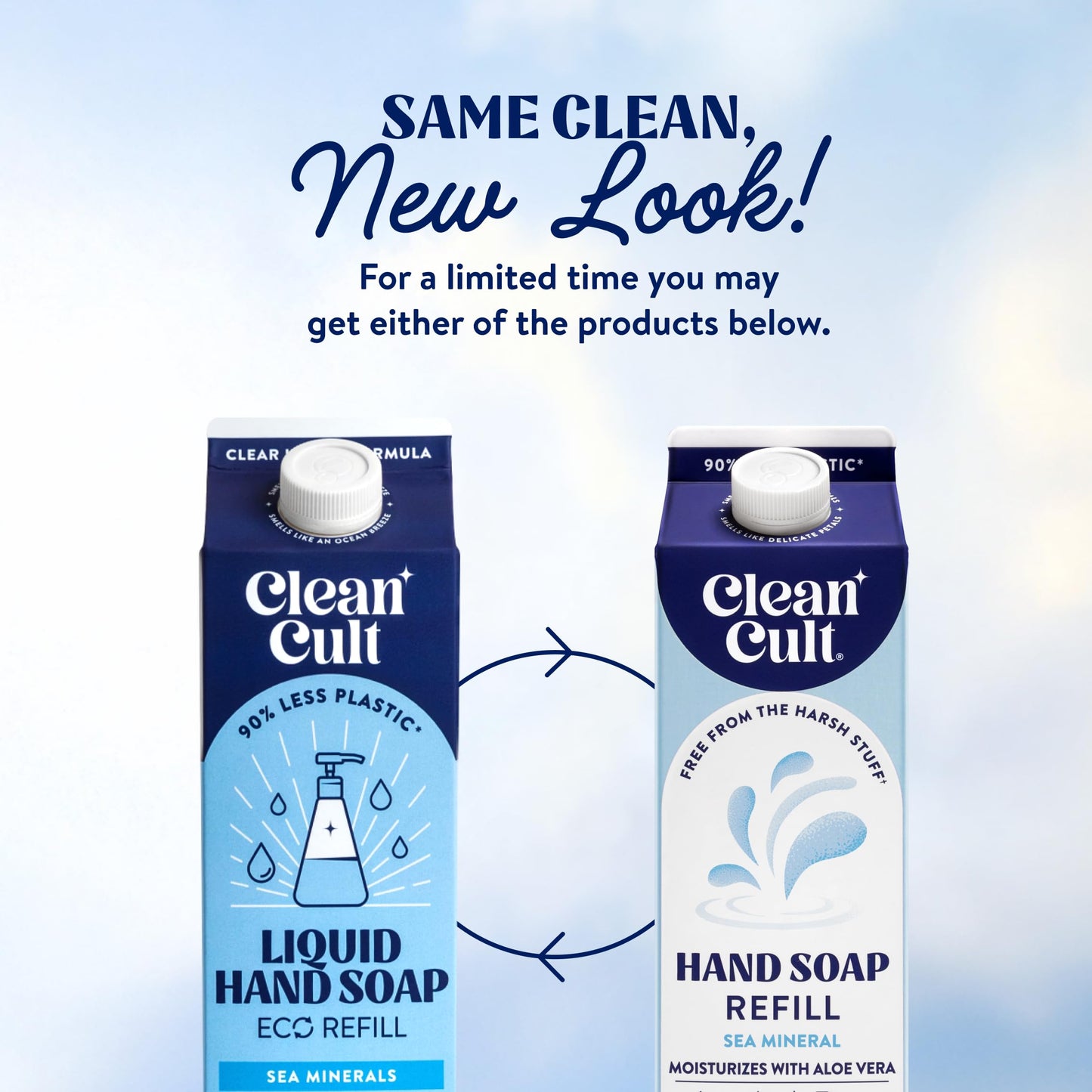 Cleancult - Liquid Hand Soap Refills - Sea Minerals - Gentle On Sensitive Skin - Made with Aloe Vera & Essential Oils - Eco Friendly - Paper-Based Packaging - 32 oz/3 Pack